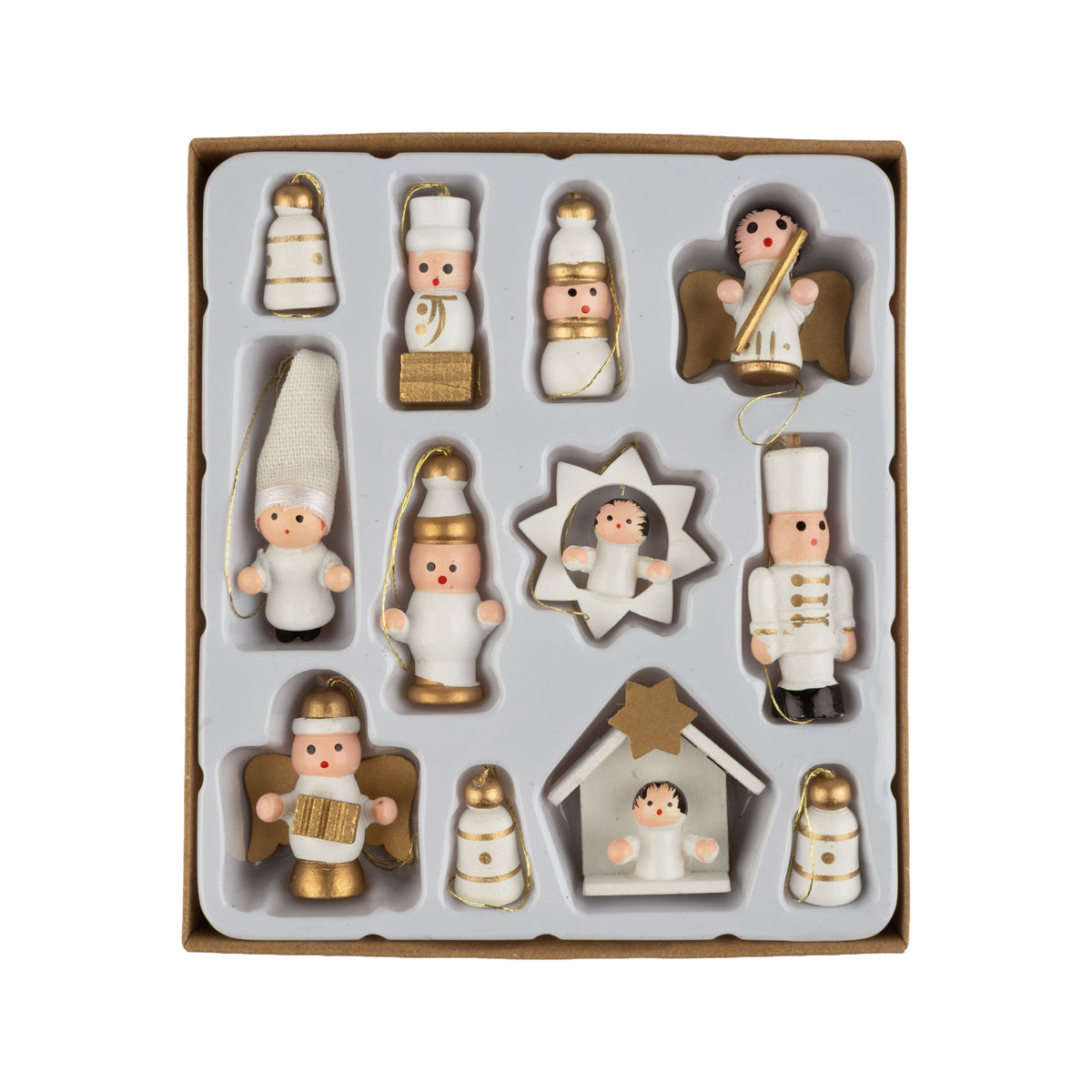 Wooden Vintage Gold & White Mini Ornament Set