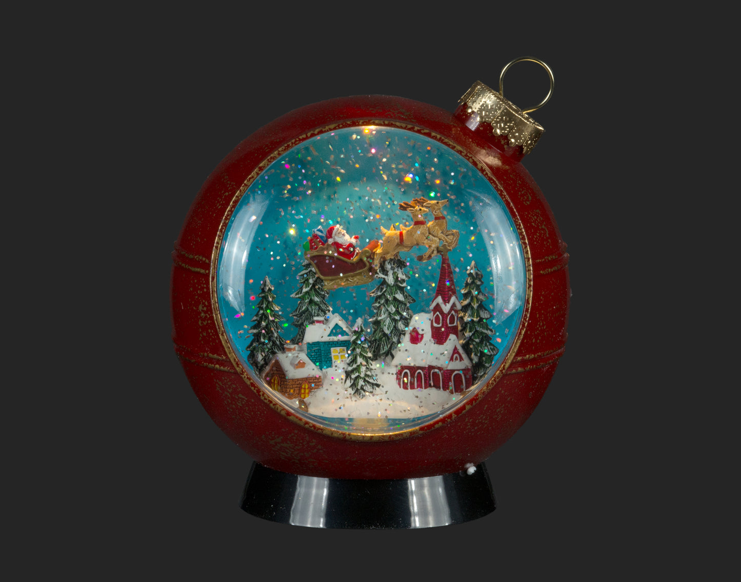 Water Globe Ornament w/ Santa & Flying Reindeer