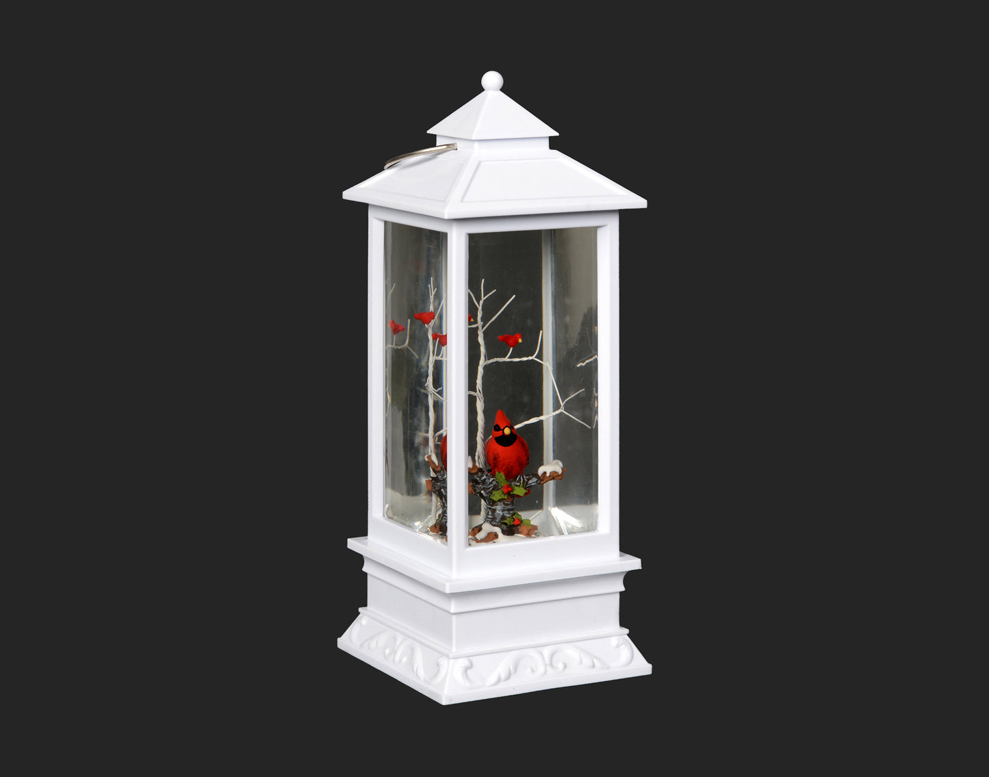 White Cardinal Lantern w/Lights