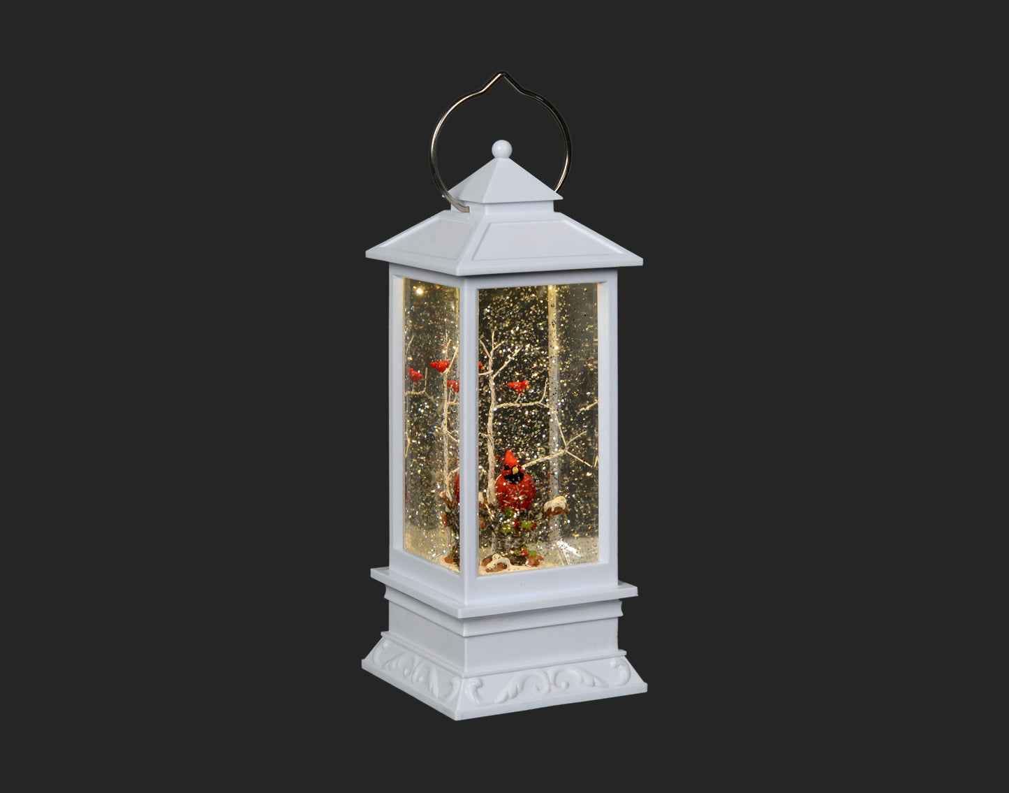 White Cardinal Lantern w/Lights