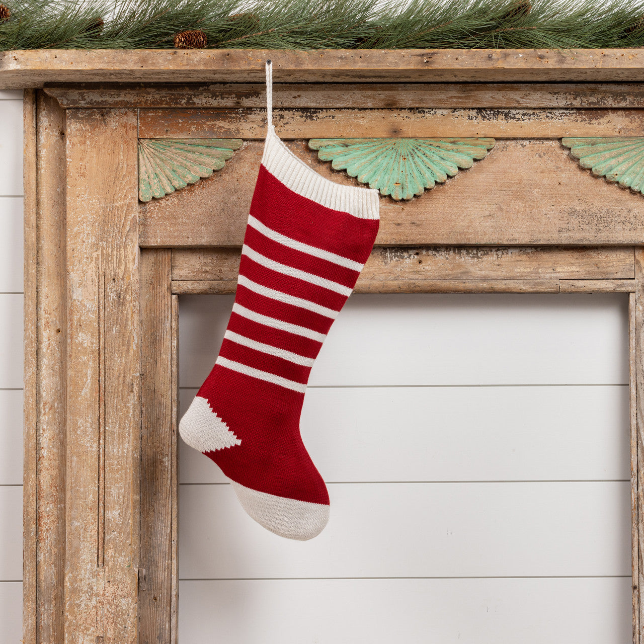 Knit Red & White Stripe Stocking