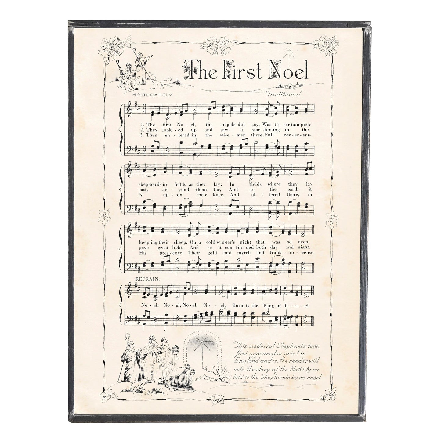 The First Noel Christmas Carol Vintage Style Framed Print