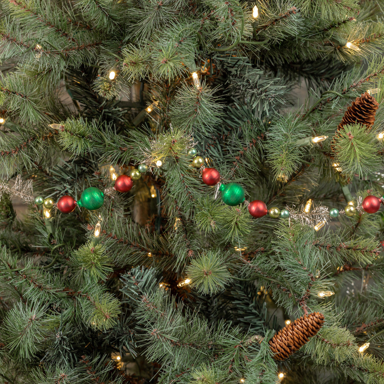 Red, Green & Silver Bead & Tinsel Garland