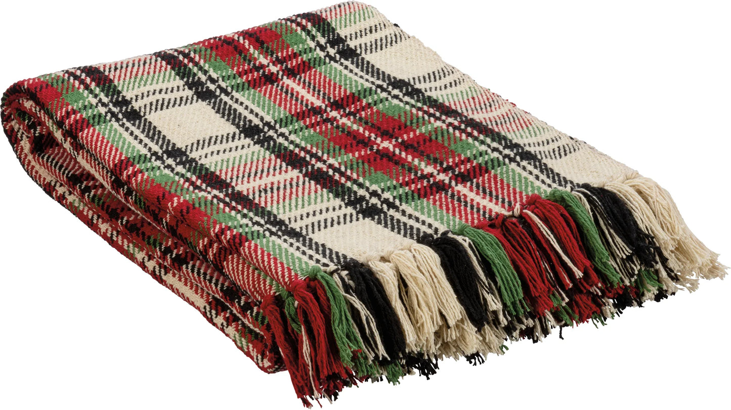 Cream Plaid Throw Blanket