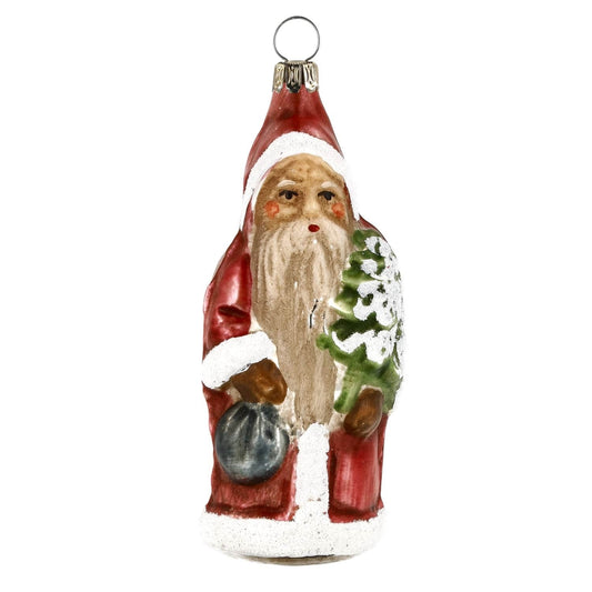 Glass Ornament Little Santa w/ Tree