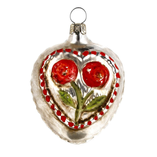 Glass Ornament Heart with Roses