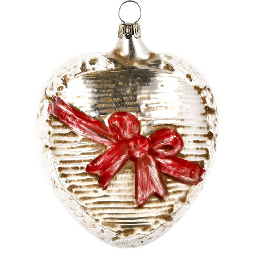 Glass Ornament Heart with Bow