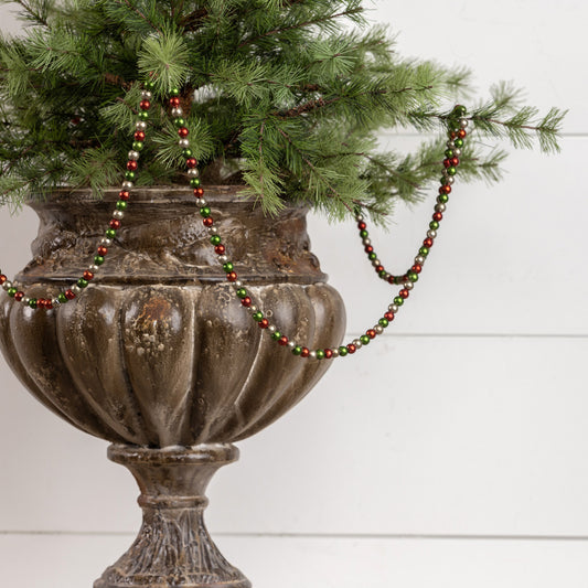 Aged Red, Green, Silver Bead Garland