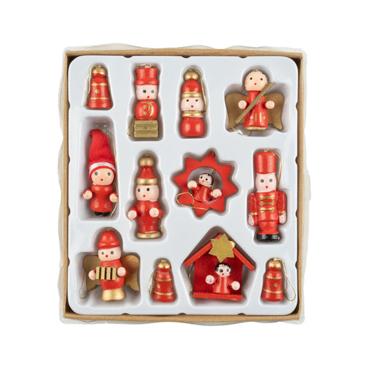 Wooden Mini Red Vintage Ornament Set