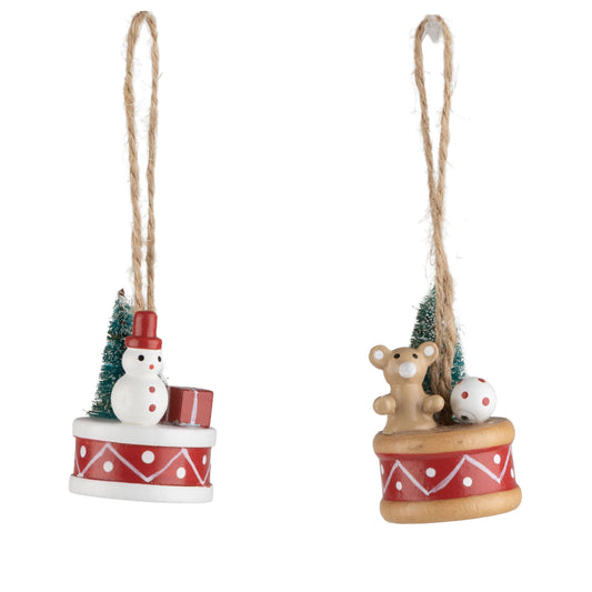Wood Christmas Drum Ornament