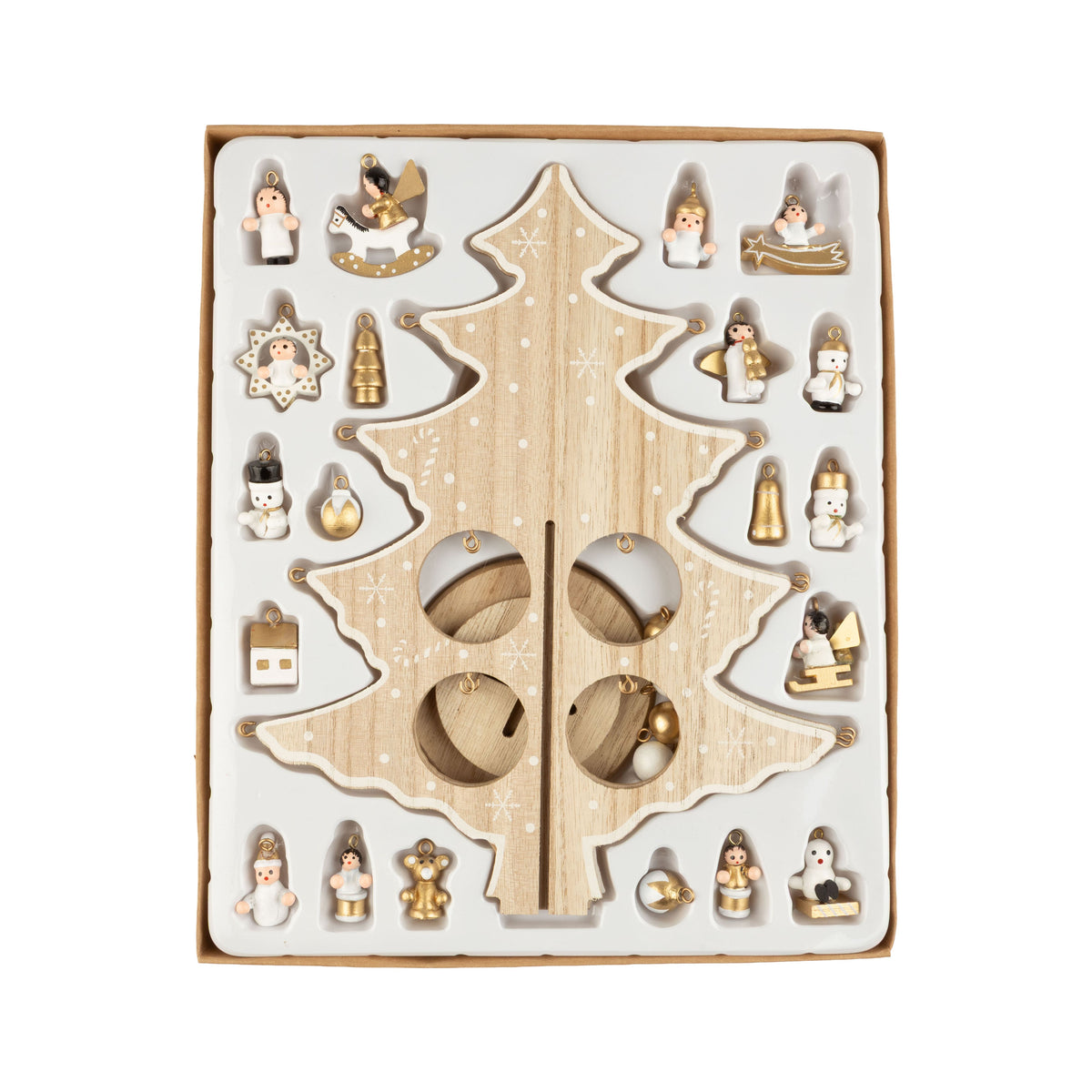 Wood Christmas Natural Tree w/ Ornaments