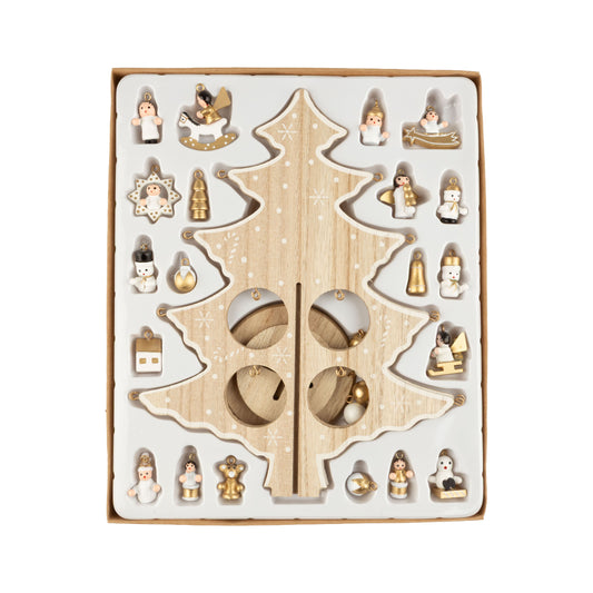 Wood Christmas Natural Tree w/ Ornaments