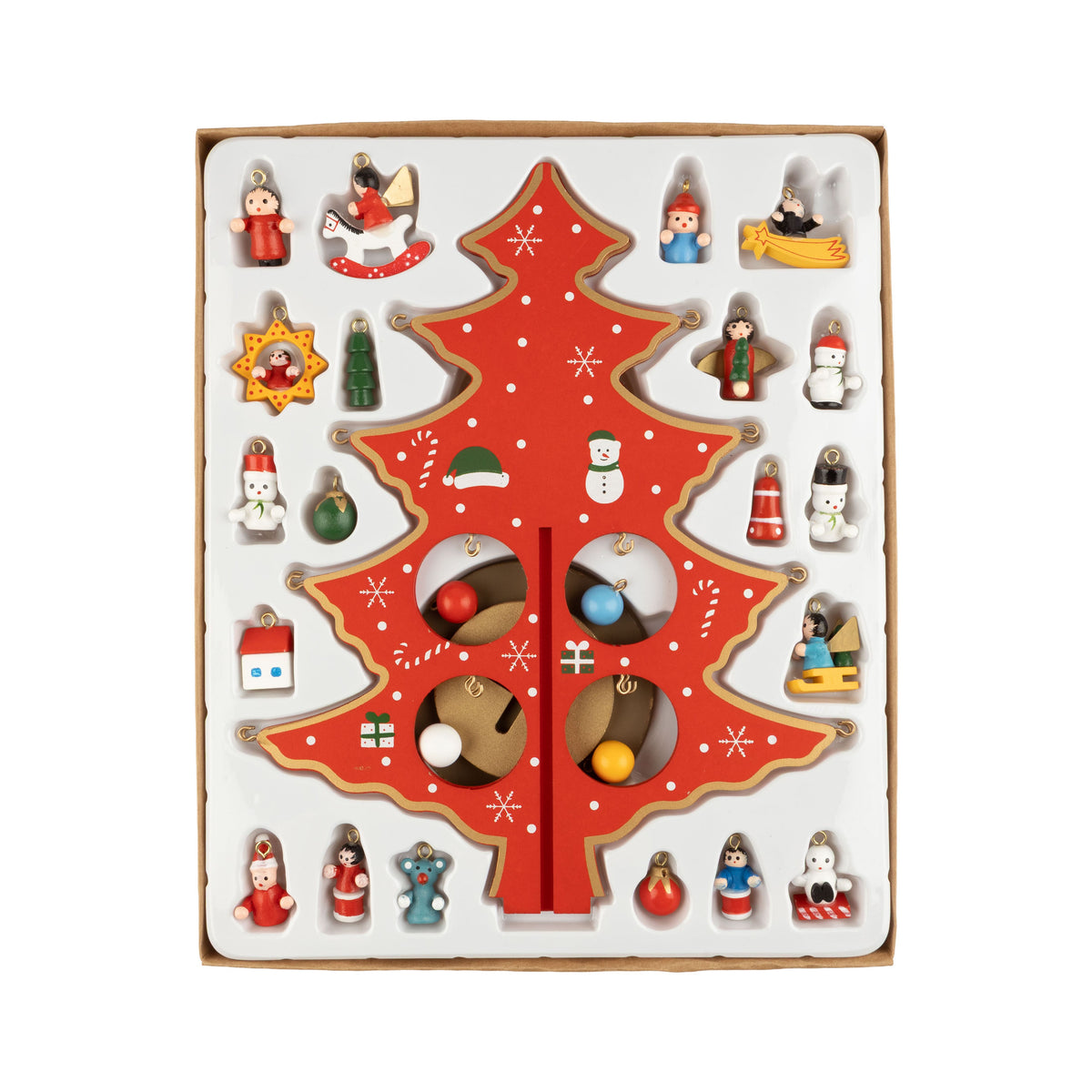 Wood Christmas Red Tree w/ Mini Ornaments