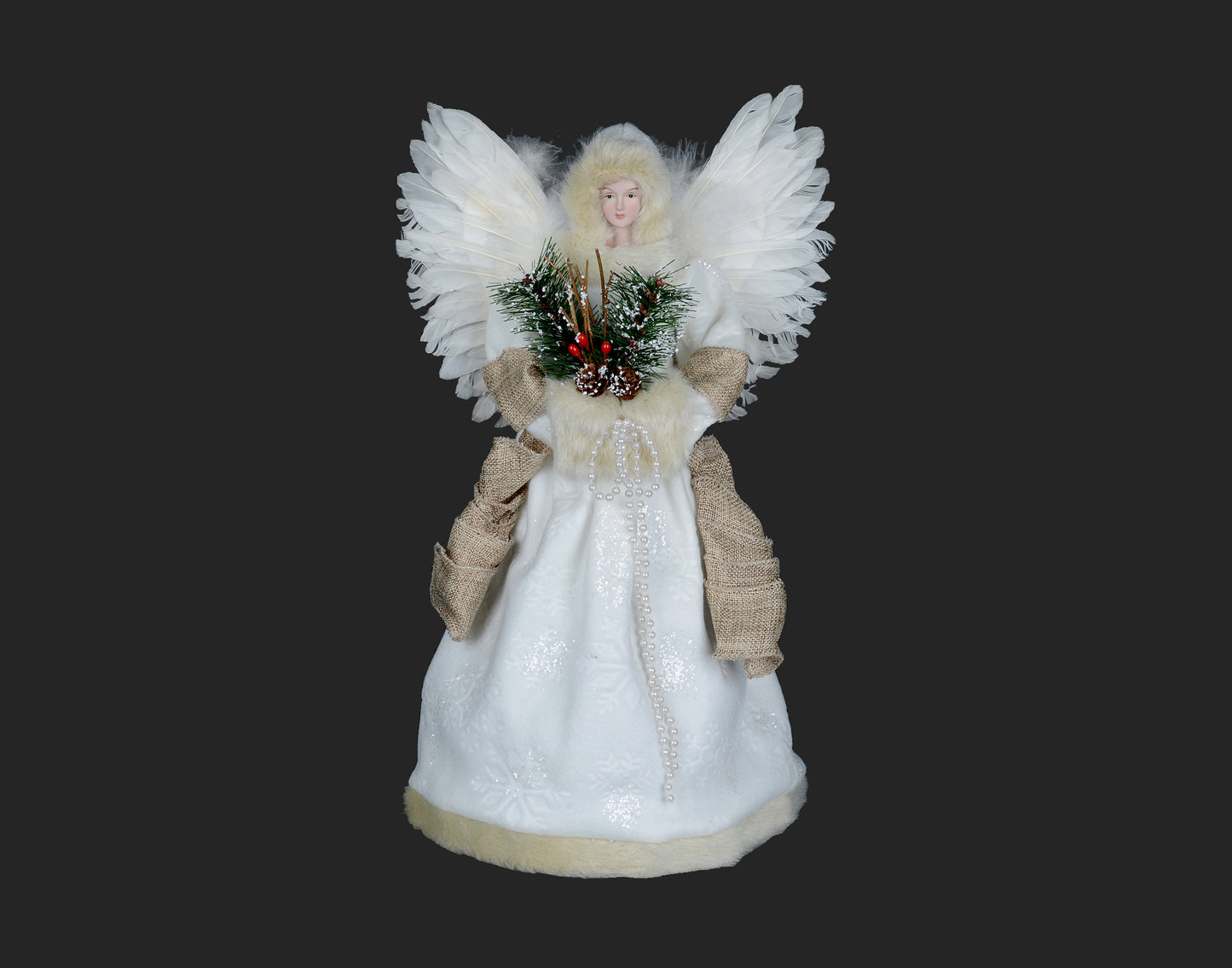 Ivory Angel Tree Topper w/ Feather Wings