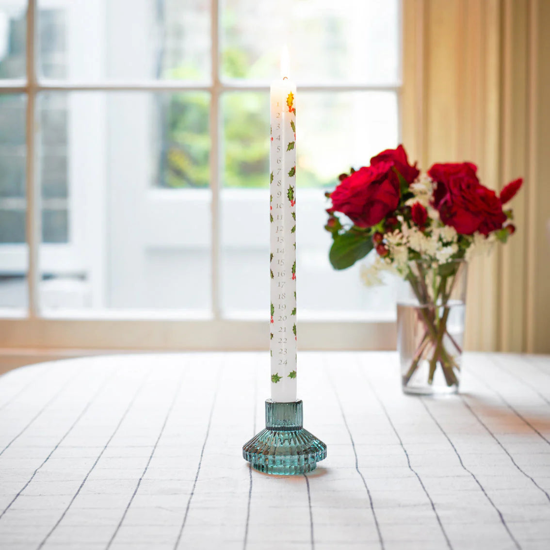 Christmas Holly Advent Taper Candle