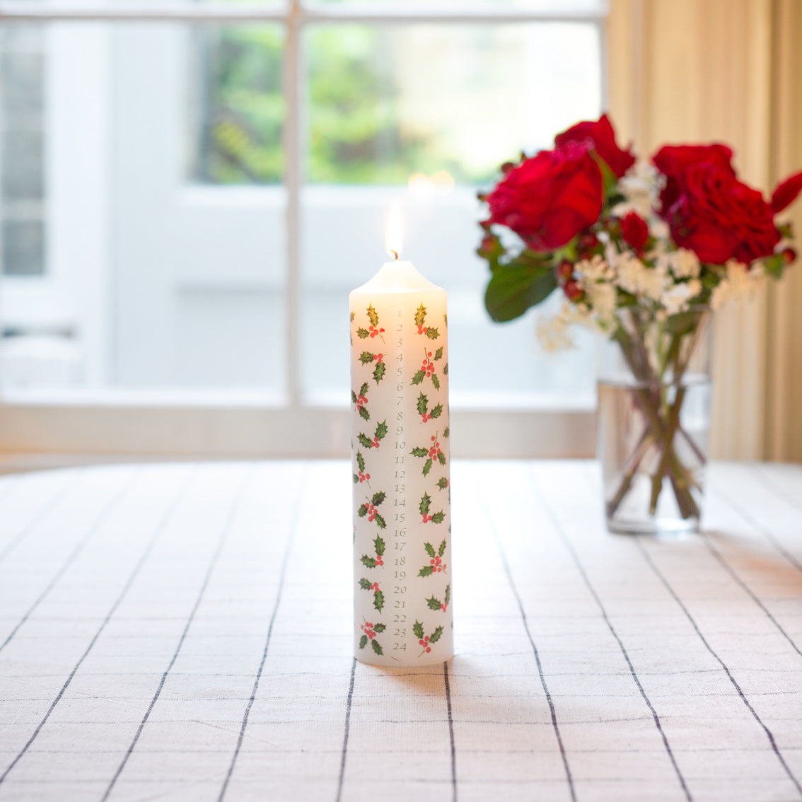 Christmas Holly Advent Pillar Candle