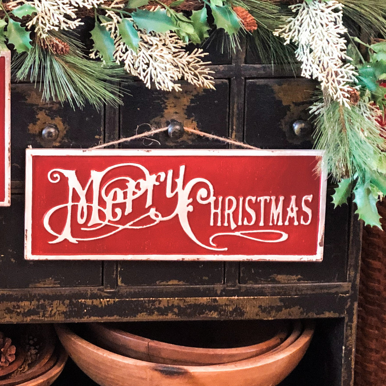 18" Red Merry Christmas Sign
