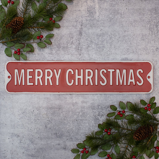 Red & White Merry Christmas Street Sign