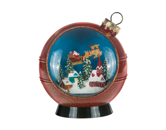 Water Globe Ornament w/ Santa & Flying Reindeer