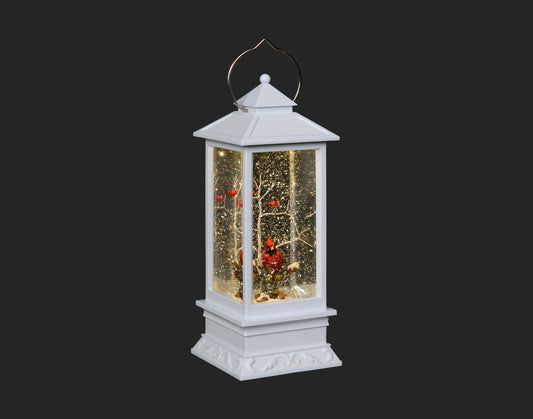 White Cardinal Lantern w/Lights