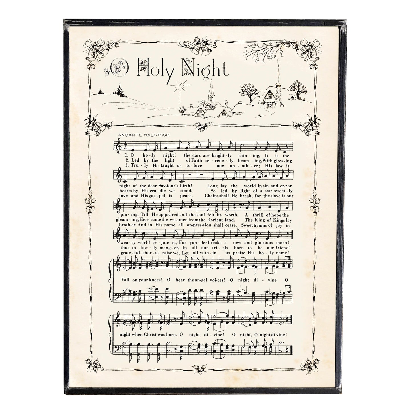 O Holy Night Christmas Music Vintage Style Framed Print