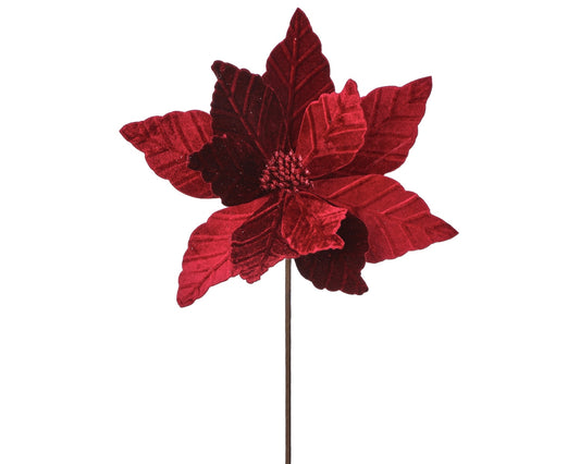 24" Velvet Poinsettia Stem - Burgundy