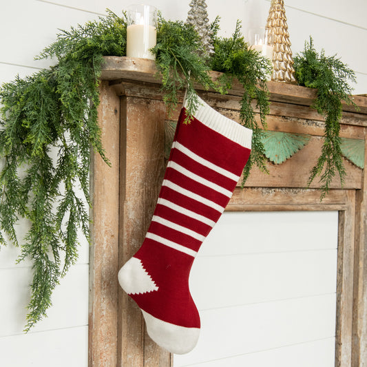 Knit Red & White Stripe Stocking