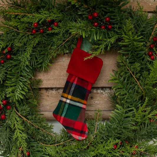 Tartan Stocking Ornament w/Red