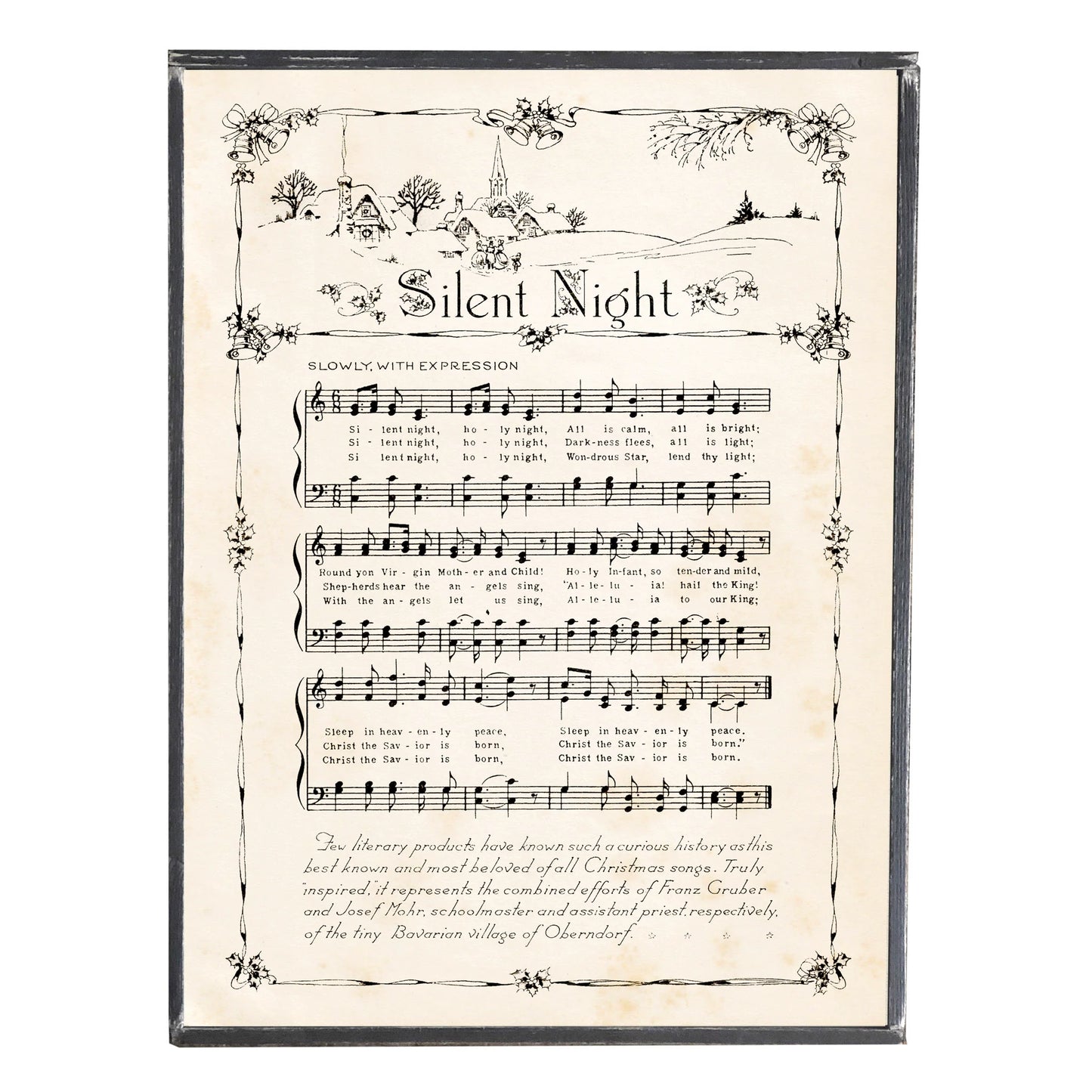 Silent Night Christmas Carol Vintage Style Framed Print