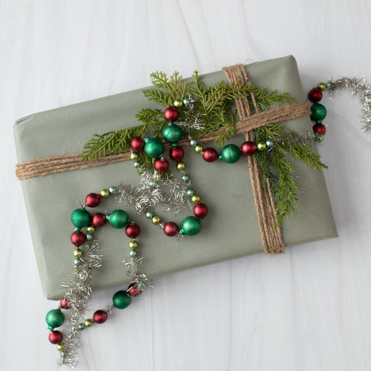 Red, Green & Silver Bead & Tinsel Garland