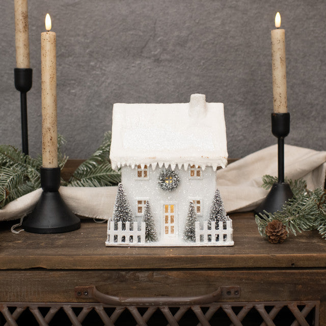 Lighted White Colonial Home