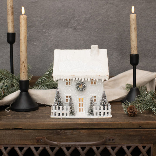 Lighted White Colonial Home